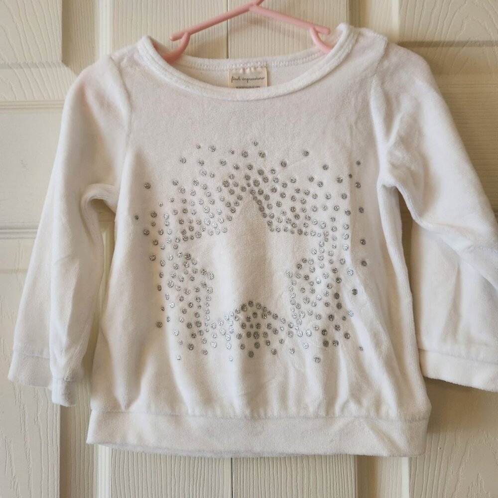 First Impressions White Long-Sleeve Toddler Sweatshirt With Silver Star Design